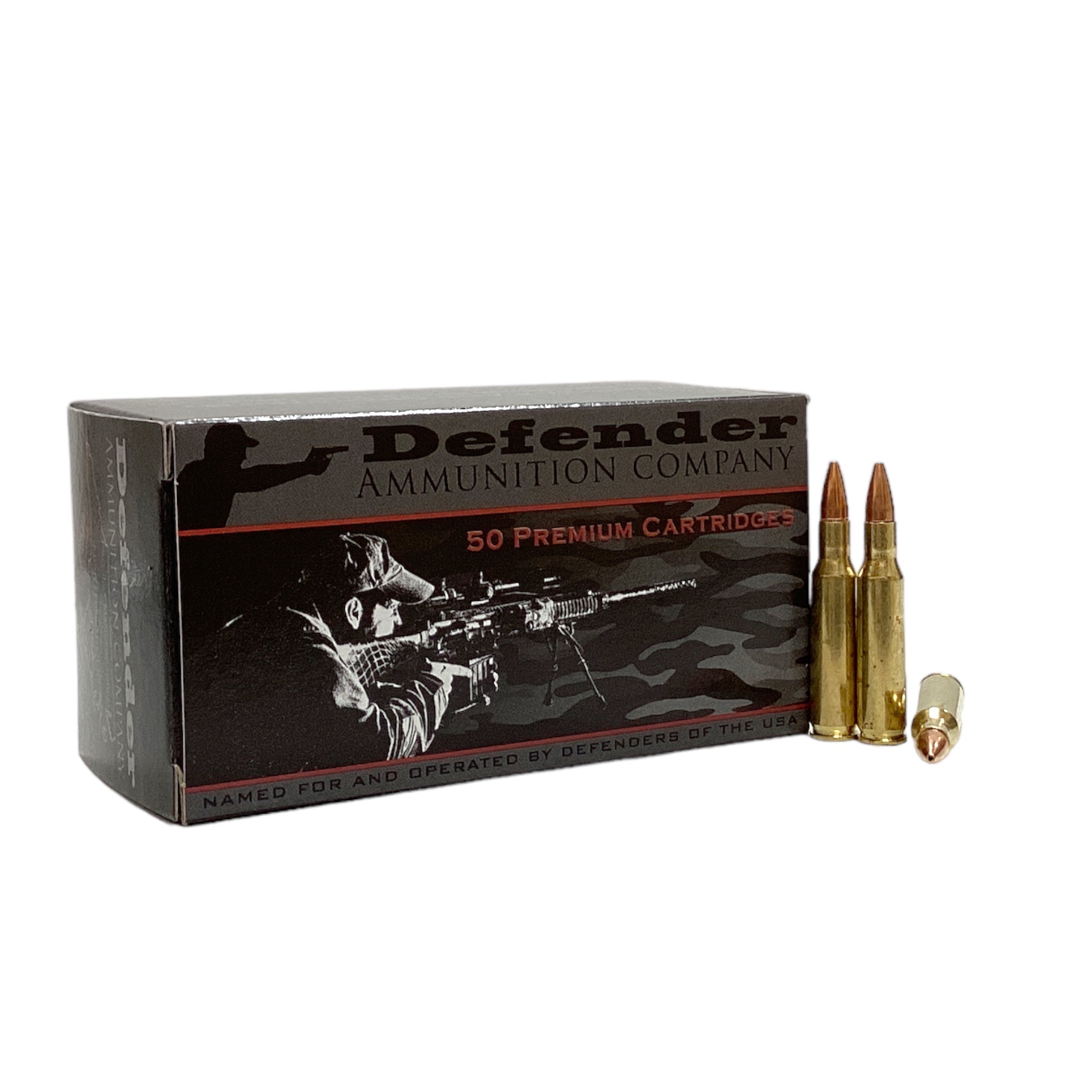 A box of .222 Remington hollow point ammunition with three rounds displayed in front.