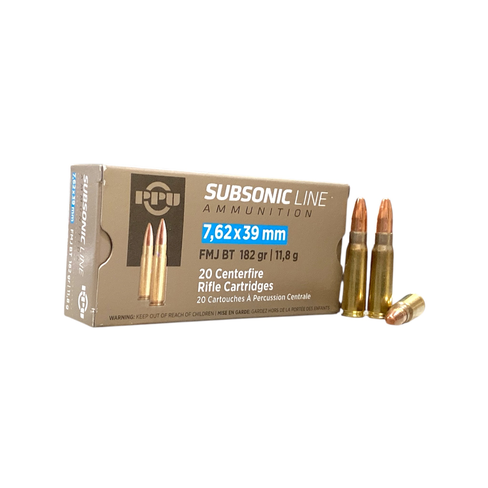 PPU 7.62x39 Subsonic 182gr FMJ-BT