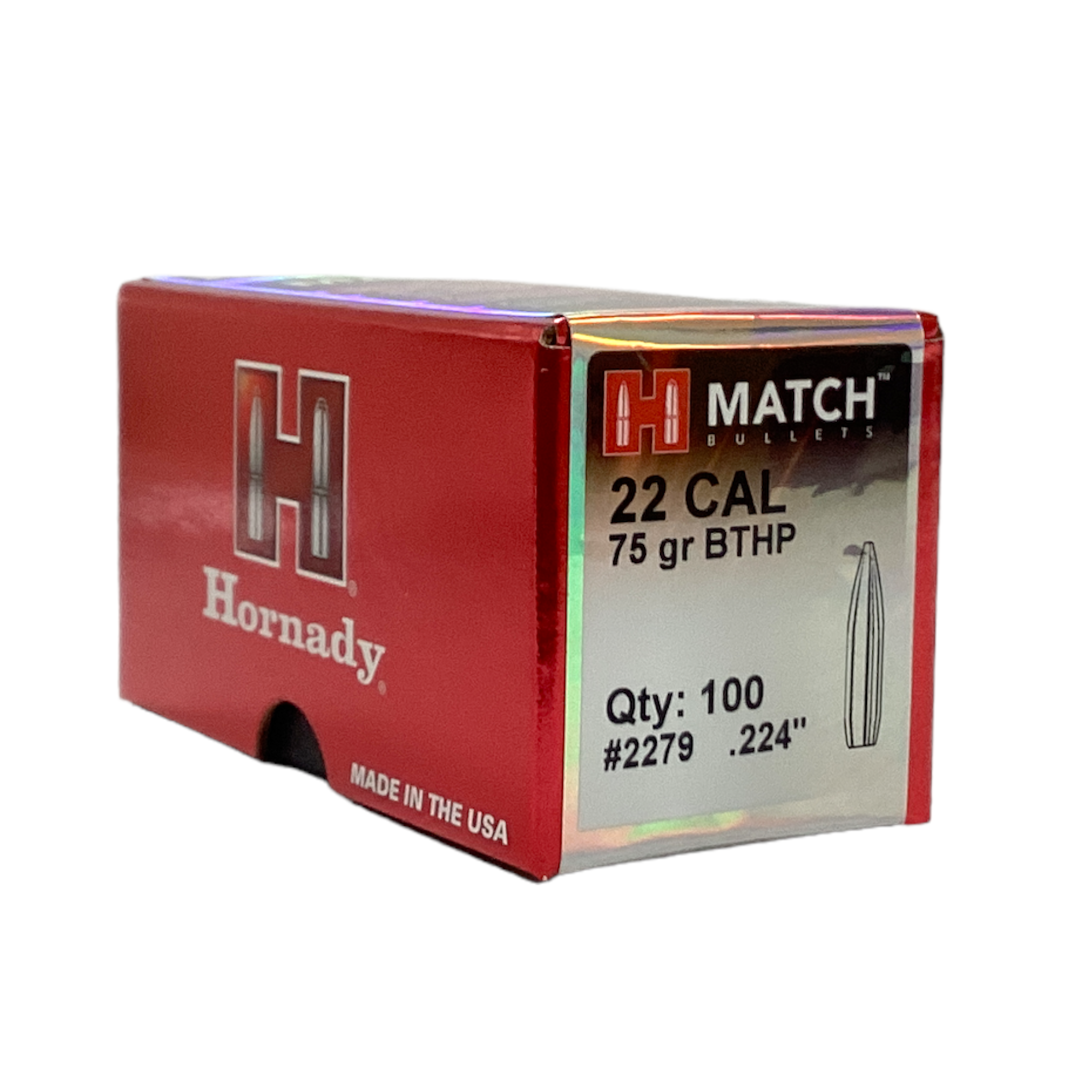 Hornady 22 Cal (.224) 75gr BTHP Projectiles #2279